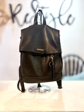 FRYE AND CO. Black Leather Flap Backpack with Front Zippers